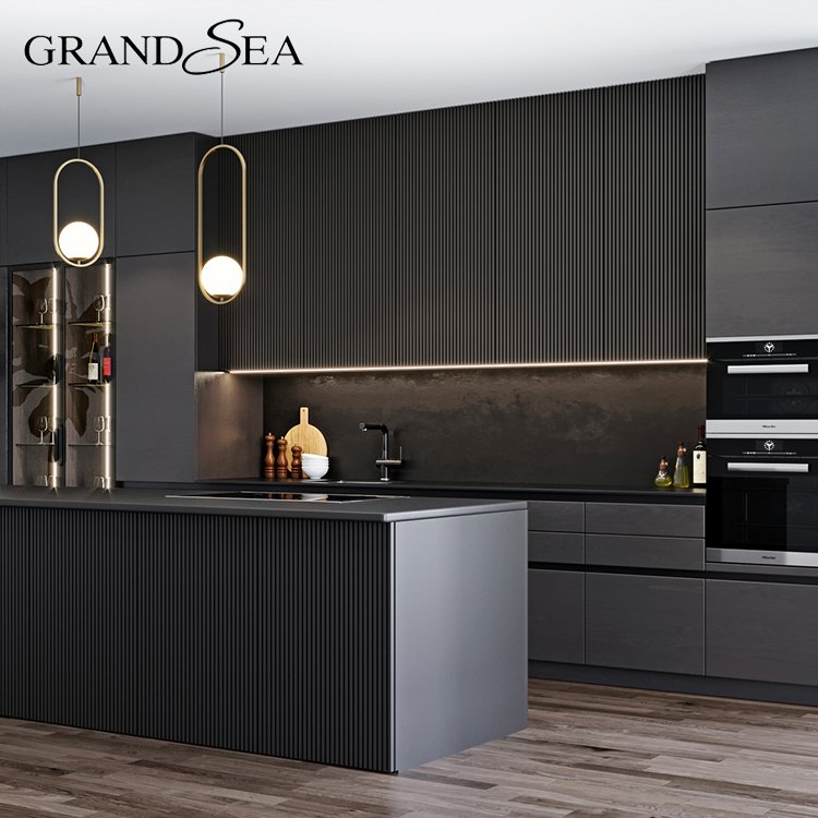 Luxury Simple Design Cheap Base Black Mdf Kitchen Cabinets Modern