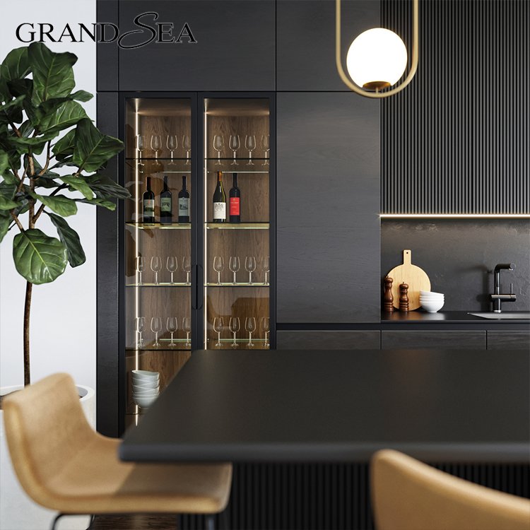 Luxury Simple Design Cheap Base Black Mdf Kitchen Cabinets Modern