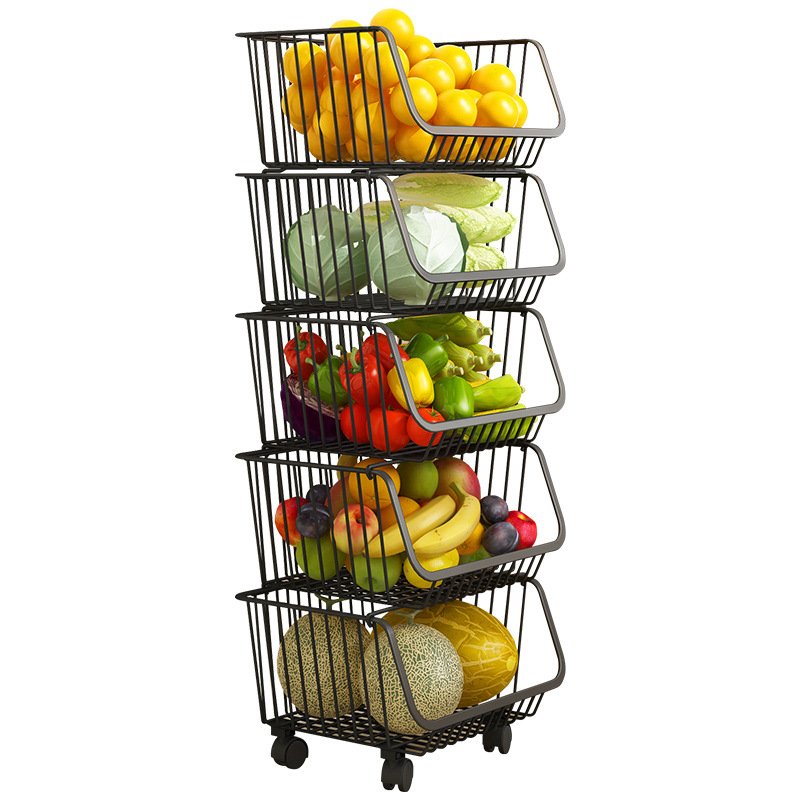 Easy Stackable Wire Mesh kitchen metal rolling cart