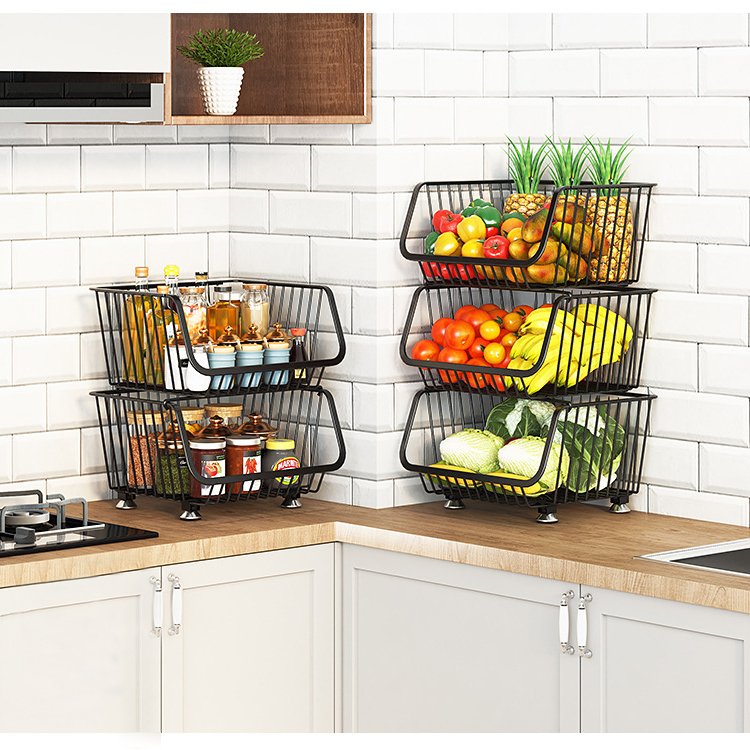 Easy Stackable Wire Mesh kitchen metal rolling cart