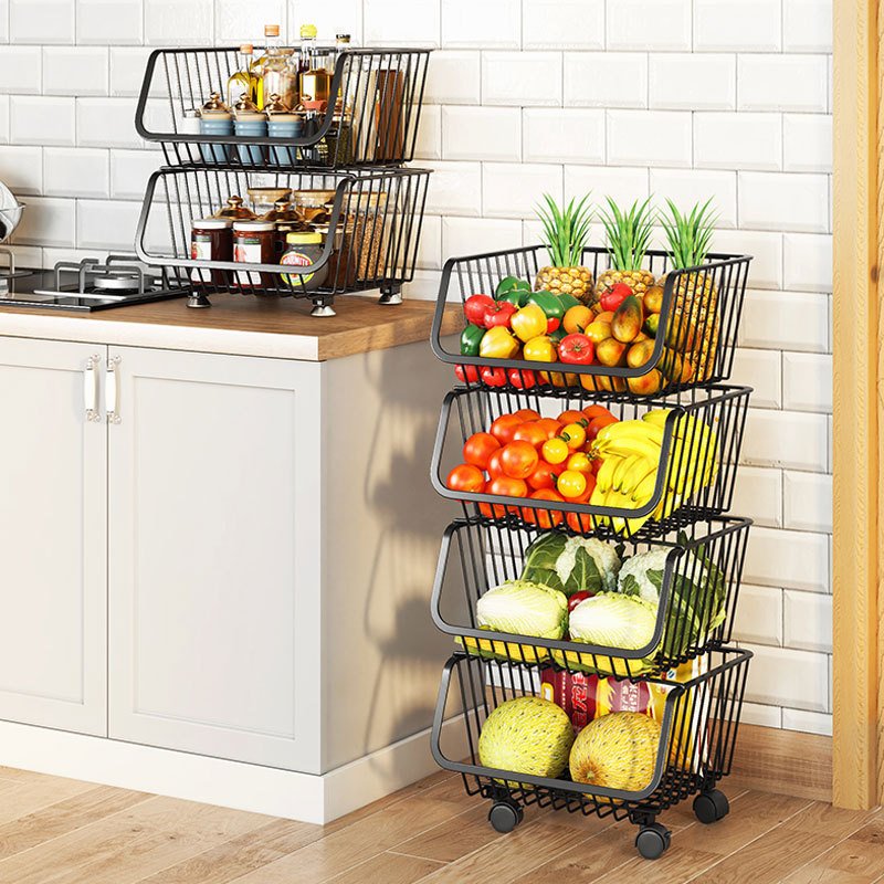 Easy Stackable Wire Mesh kitchen metal rolling cart