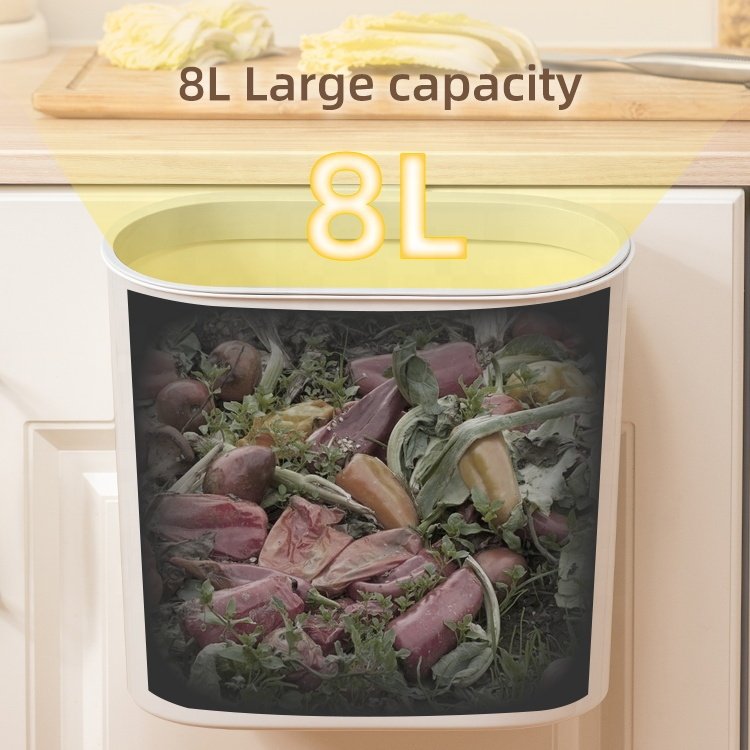 Folding Waste Bin Kitchen Cabinet Door Trash Bin Trash Can Wall Mounted Trashcan for Kitchen Toilet Waste Storage