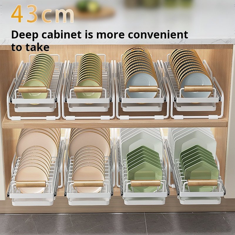 Kitchen cabinet countertop, simple bowl, plate, and dish storage, pull-out, non stick, non slip, pull-out storage basket