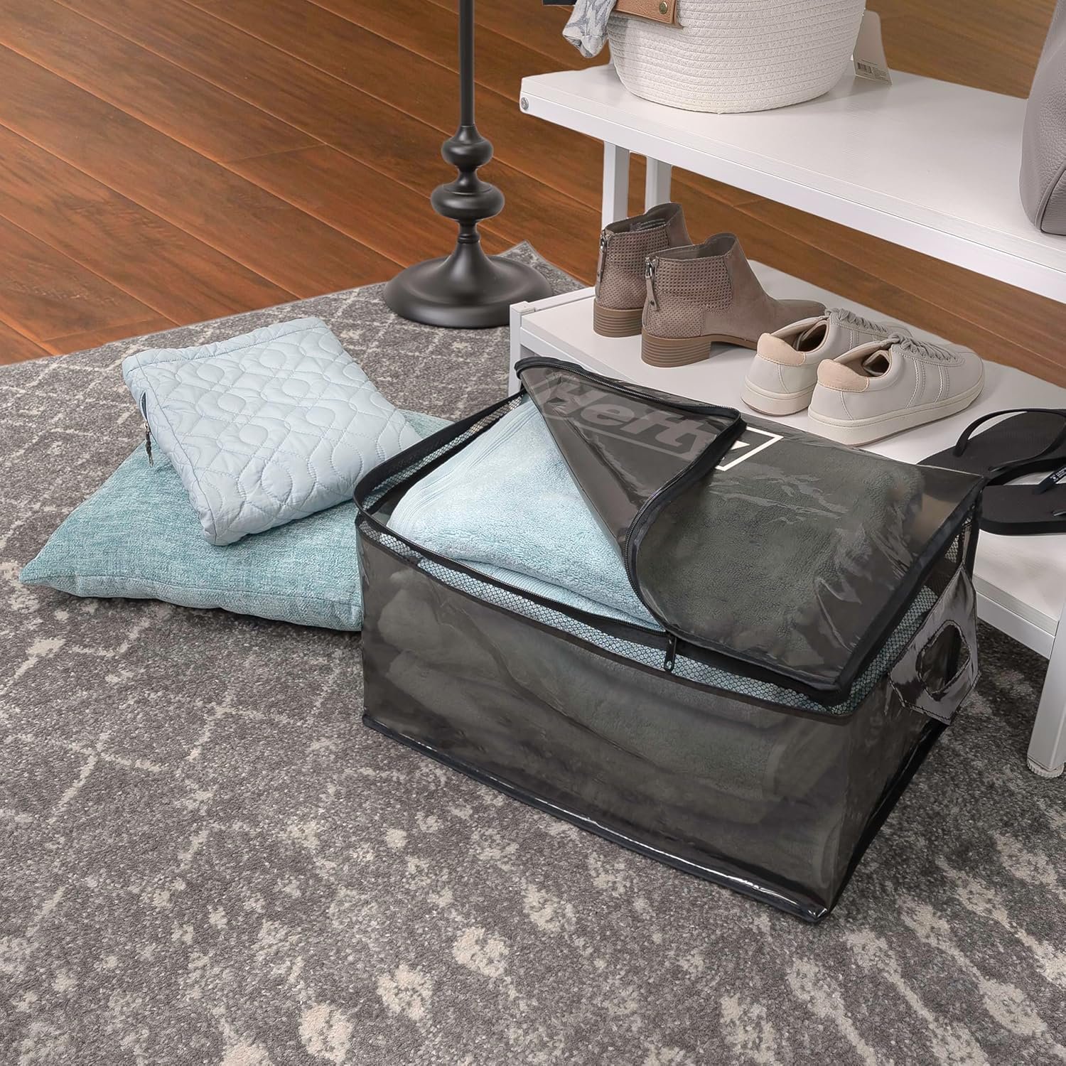Large Flexible Tote Bag with Breathable Mesh Double Zip Closure Ideal Storage Bag with 2 Handles Storage Blanket Bag