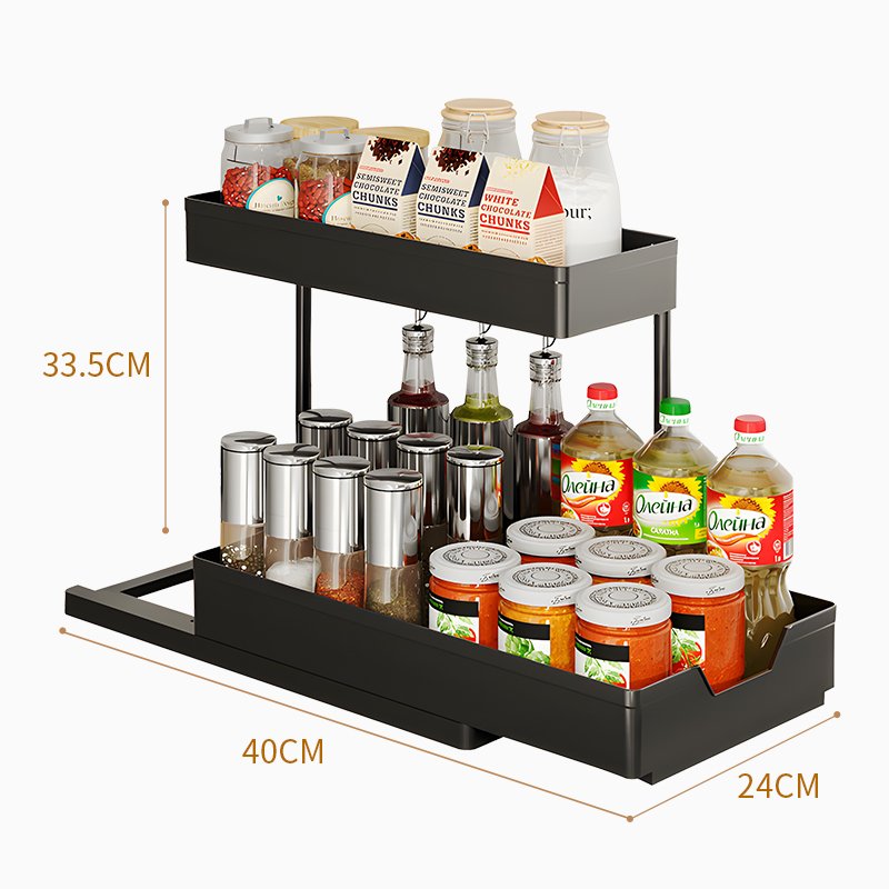 2 Tier Sliding Cabinet Basket Pull Out Organizer Kitchen Under Sink Double Cabinet With Drawer