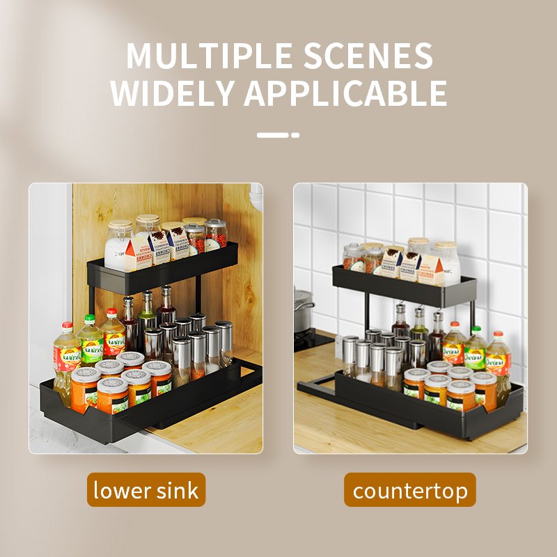 2 Tier Sliding Cabinet Basket Pull Out Organizer Kitchen Under Sink Double Cabinet With Drawer