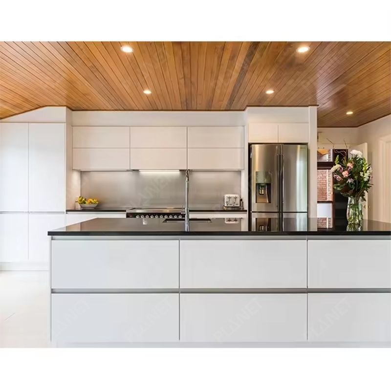 2024 Luxury Designs Melamine Modular Solid Wood Cheap High Gloss Custom Cupboard Modern Kitchen Cabinets
