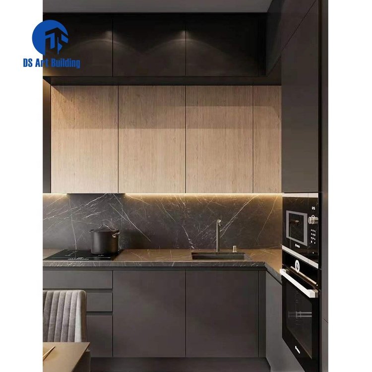 DS Professional One-Stop Multiple Design Complete Modern Dark Colors Modular Kitchen Furniture Solid Wood Kitchen Cabinet Sets