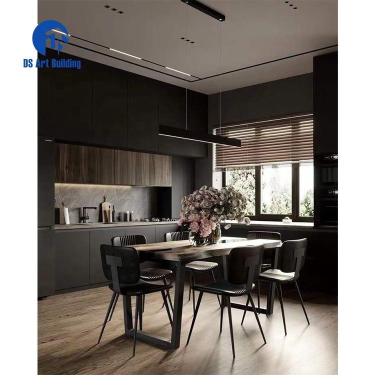 DS Professional One-Stop Multiple Design Complete Modern Dark Colors Modular Kitchen Furniture Solid Wood Kitchen Cabinet Sets