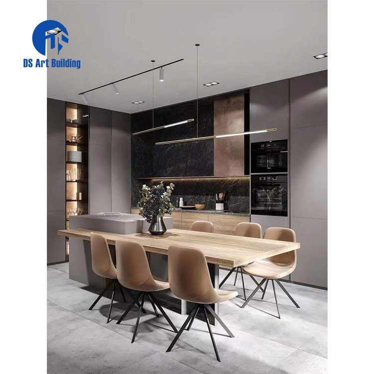 DS Professional One-Stop Multiple Design Complete Modern Dark Colors Modular Kitchen Furniture Solid Wood Kitchen Cabinet Sets