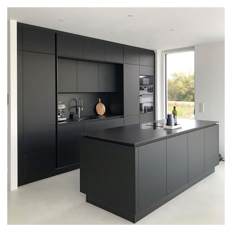 China Factory Grey kitchen hanging Cabinets Melamine Modern space saving particle board ready made kitchen cabinets with sink