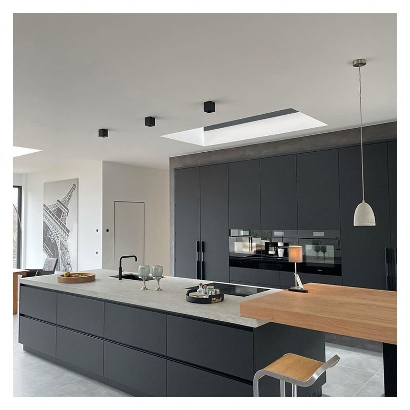 China Factory Grey kitchen hanging Cabinets Melamine Modern space saving particle board ready made kitchen cabinets with sink