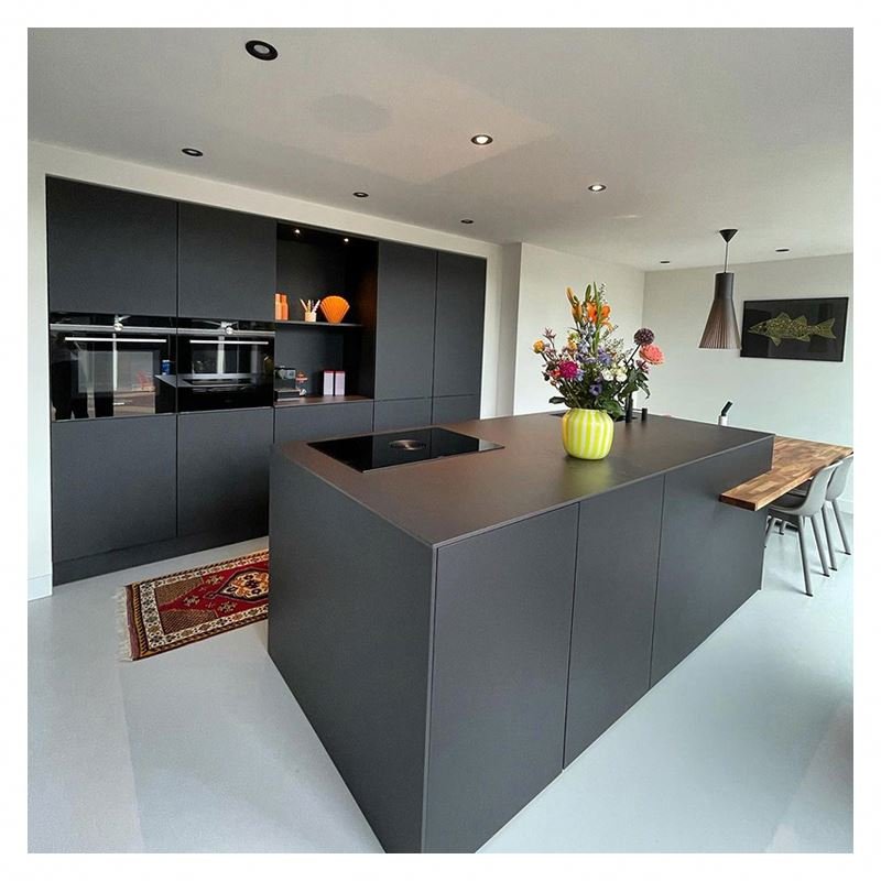 China Factory Grey kitchen hanging Cabinets Melamine Modern space saving particle board ready made kitchen cabinets with sink