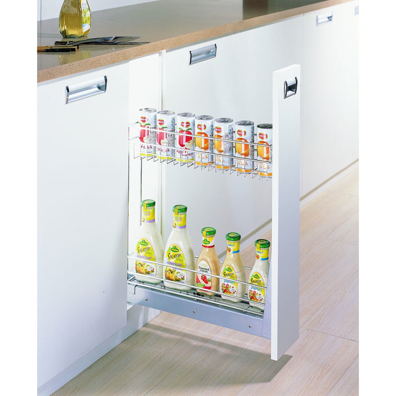 WELLMAX Kitchen Stainless Steel Wire Shelf Kitchen Cabinet Pull Out Seasoning Spice Storage Basket