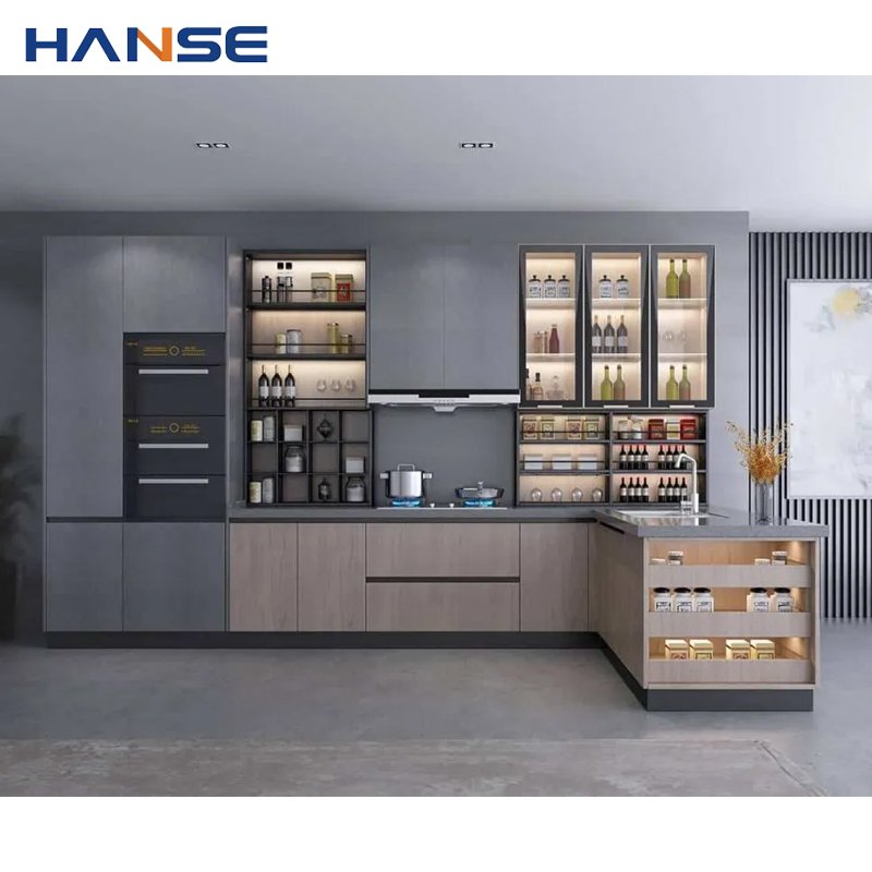 Modern Minimalistic Designs Kitchen Furniture Custom Home Furniture L Shaped Melamine Unit Cabinets Kitchen With Sink