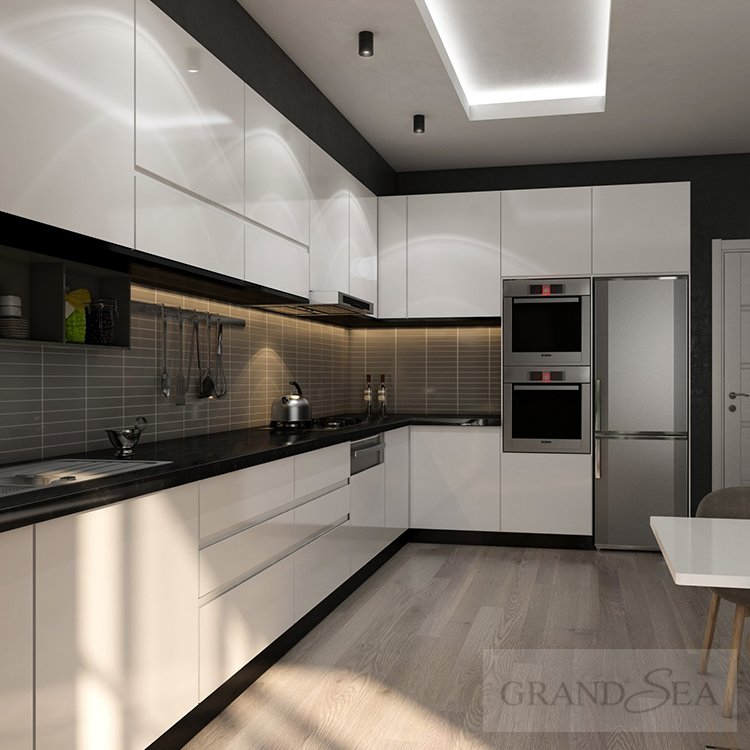 Free design china made ready to assemble modular kitchen cabinet furniture modern black kitchen cabinets wooden
