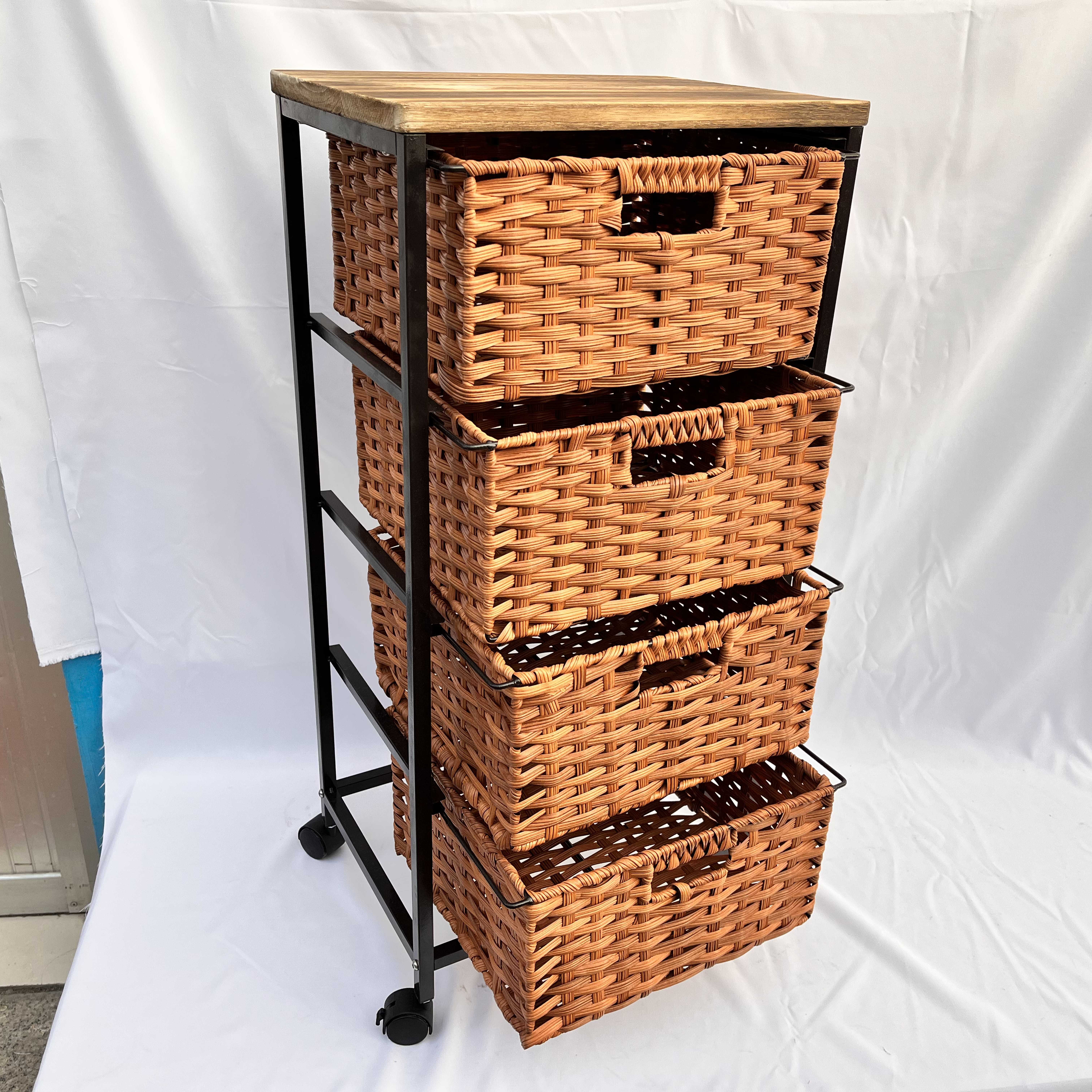 New 4-layer handcrafted children's toy home storage basket with wheels and handles