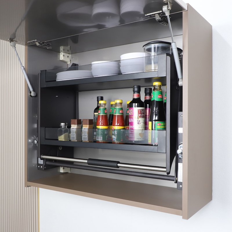Multifunctional Stainless Basket Drawer Cabinet Pull-Out Organizer 2 Tier Kitchen Cabinet Elevator Drawer Basket