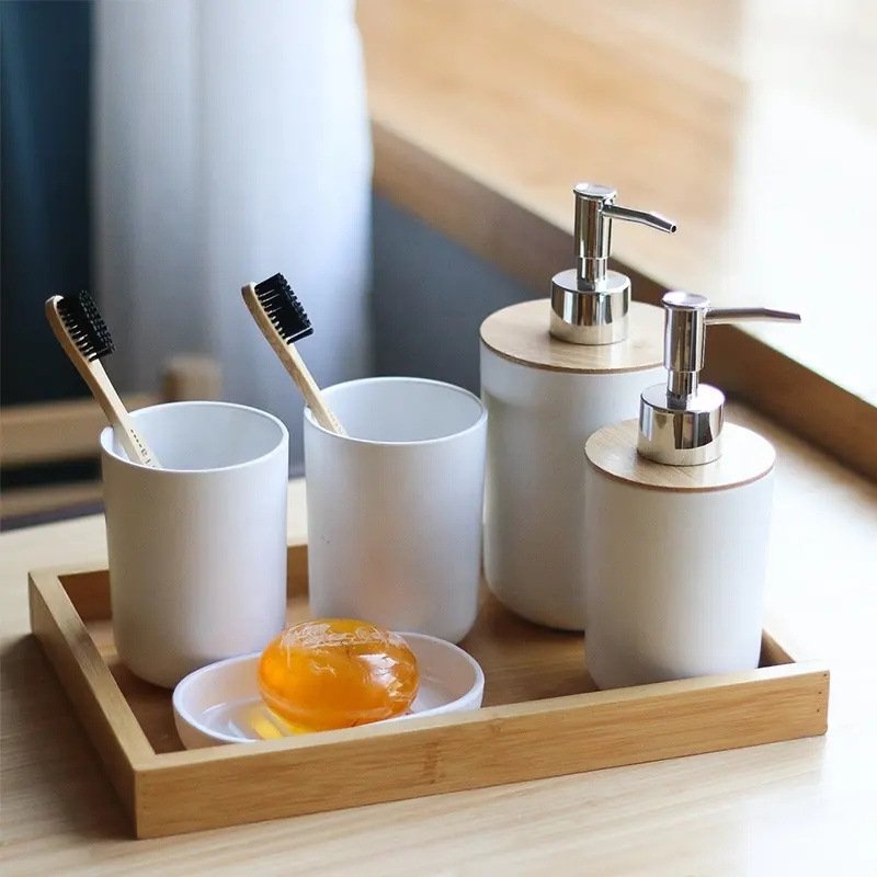 Bamboo Bathroom Accessories Set ECO Friendly 4 Pieces Bamboo Bathroom Set