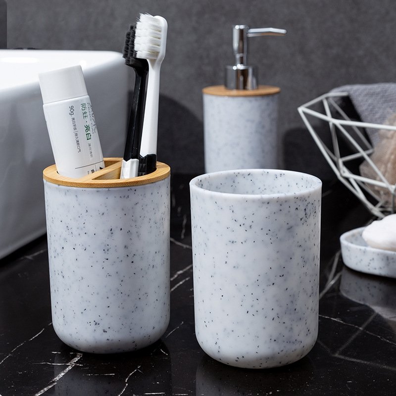 Bamboo Bathroom Accessories Set ECO Friendly 4 Pieces Bamboo Bathroom Set