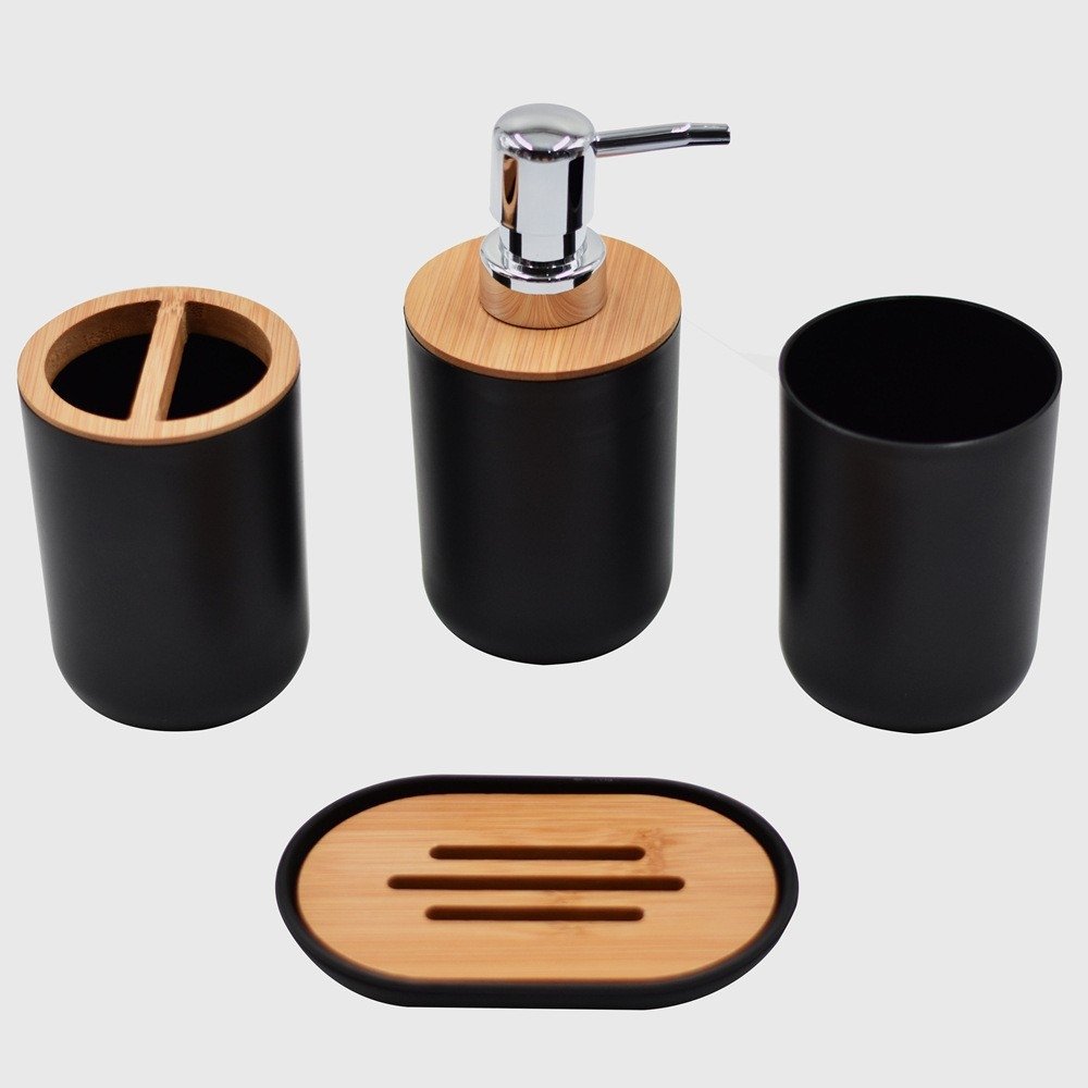 Bamboo Bathroom Accessories Set ECO Friendly 4 Pieces Bamboo Bathroom Set