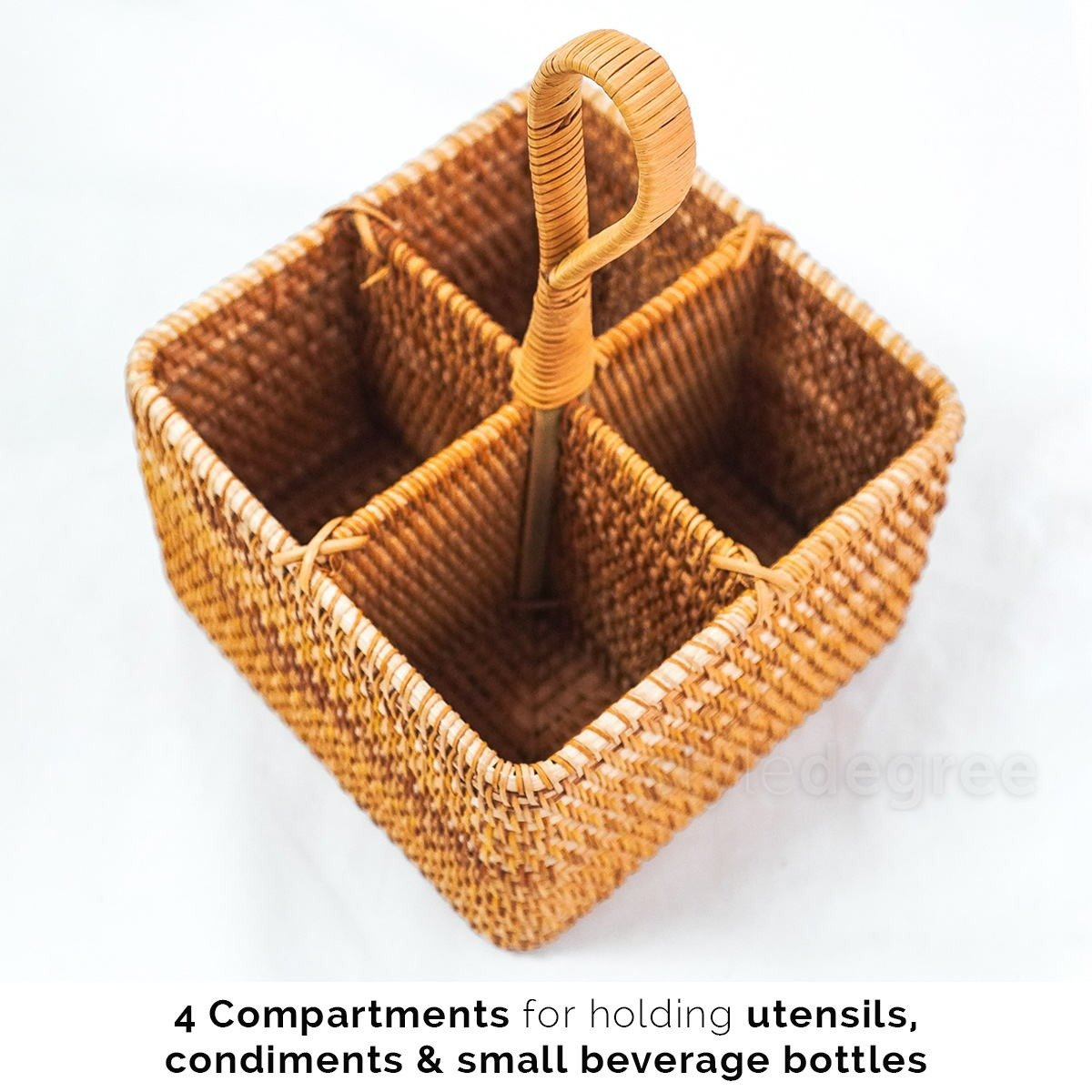 Premium Durable Rattan Cutlery Holder Baskets - Kitchen Utensil Caddy Organizer with Storage Compartments and Tray Design