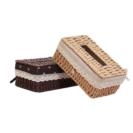 Creative handmade storage tissue box ins wind rattan car drawer simple home hotel fabric storage box