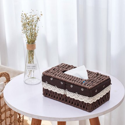 Creative handmade storage tissue box ins wind rattan car drawer simple home hotel fabric storage box