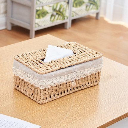 Creative handmade storage tissue box ins wind rattan car drawer simple home hotel fabric storage box
