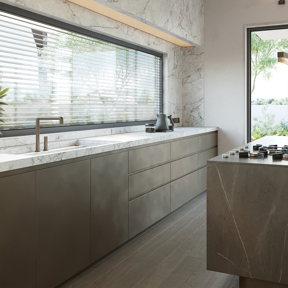 Modern Design Full Kitchen Furniture Solid Wood MDF Carcase PVC Finish Glass Door Manufactured Kitchen Sink Undermount Cabinets
