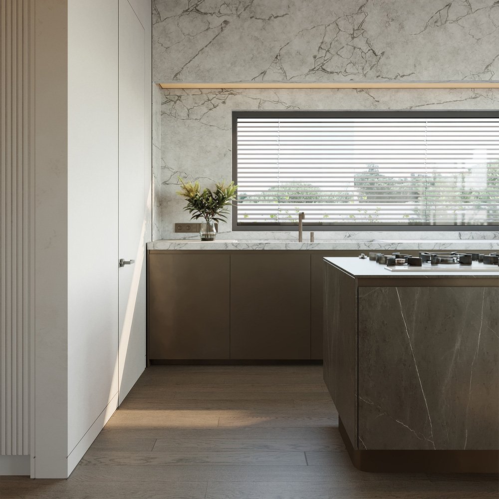 Modern Design Full Kitchen Furniture Solid Wood MDF Carcase PVC Finish Glass Door Manufactured Kitchen Sink Undermount Cabinets