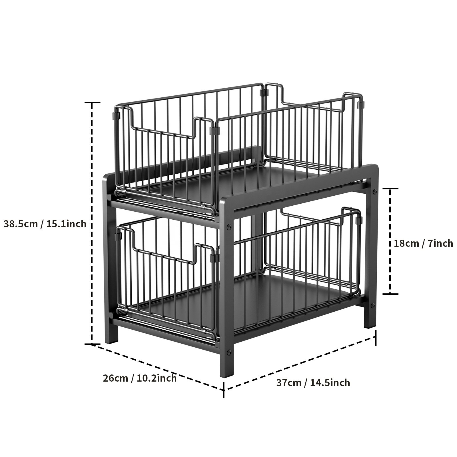Multipurpose Kitchen Organizer Under Sink Metal Sliding Basket Drawer 2 Tier Under Cabinet Basket