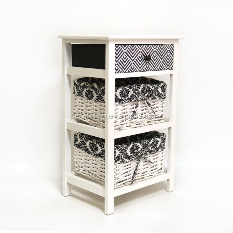 3 tier living room basket drawers wooden decor storage cabinet furniture