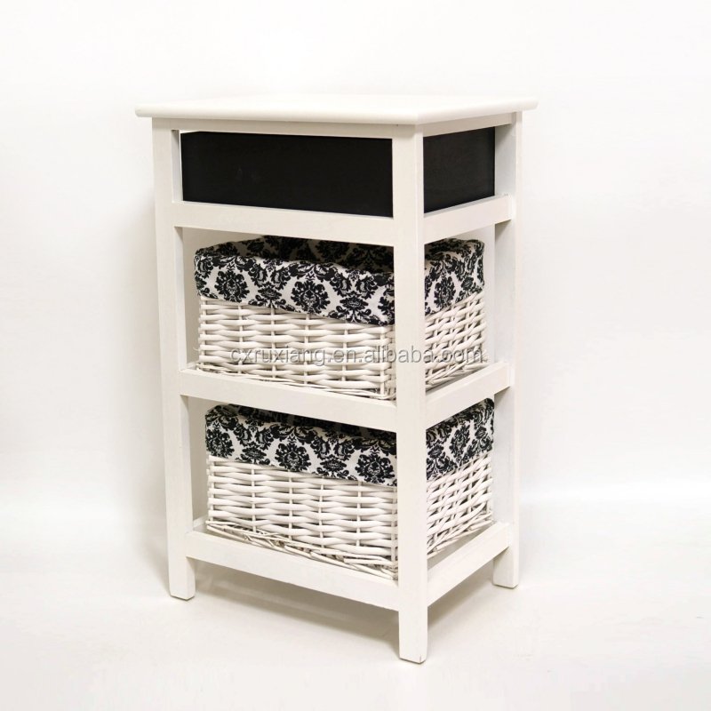 3 tier living room basket drawers wooden decor storage cabinet furniture