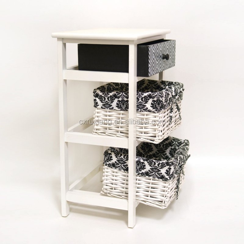 3 tier living room basket drawers wooden decor storage cabinet furniture