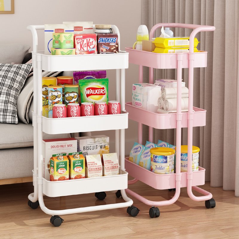 3 Tiers Plastics Rack With 4 Plastic Wheels PP Storage Basket Storage Cabinet Drawers Trolley Cart Storage Cart