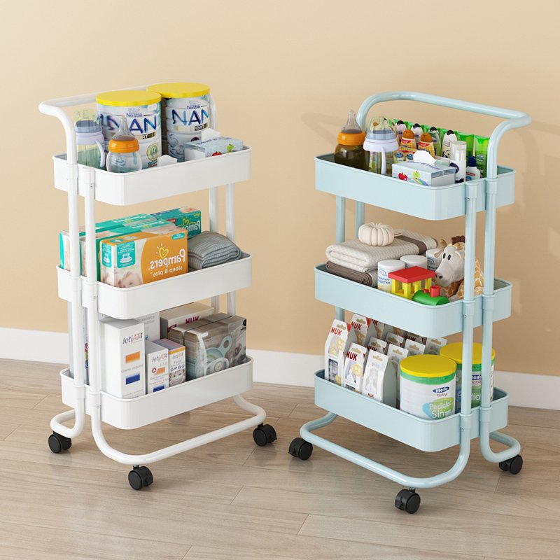 3 Tiers Plastics Rack With 4 Plastic Wheels PP Storage Basket Storage Cabinet Drawers Trolley Cart Storage Cart