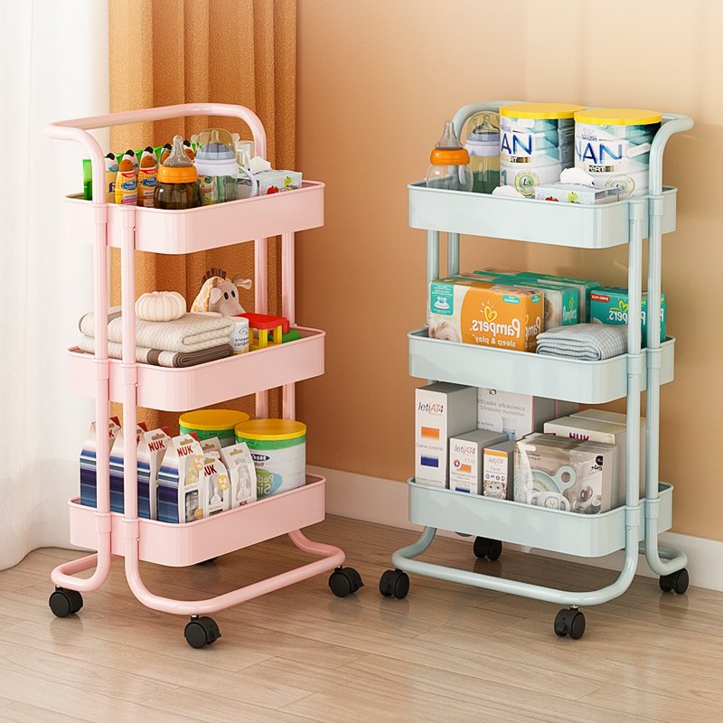 3 Tiers Plastics Rack With 4 Plastic Wheels PP Storage Basket Storage Cabinet Drawers Trolley Cart Storage Cart