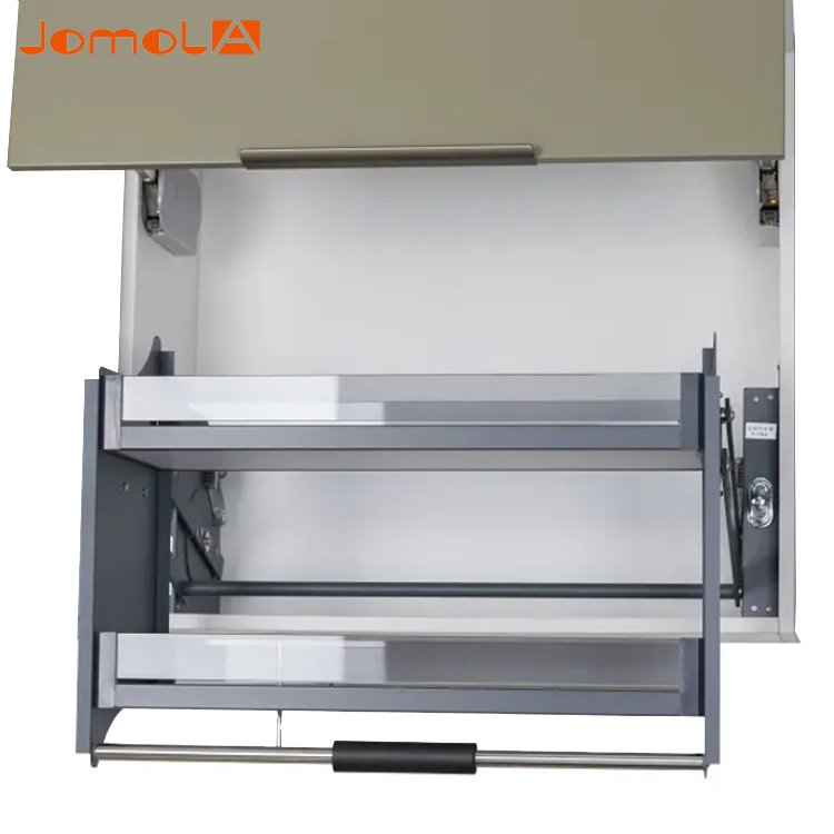 Kitchen cabinet hardware system tempered glass pull down shelf lift basket