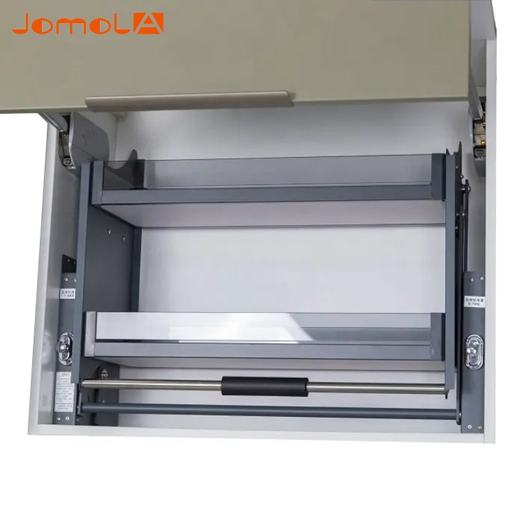 Kitchen cabinet hardware system tempered glass pull down shelf lift basket