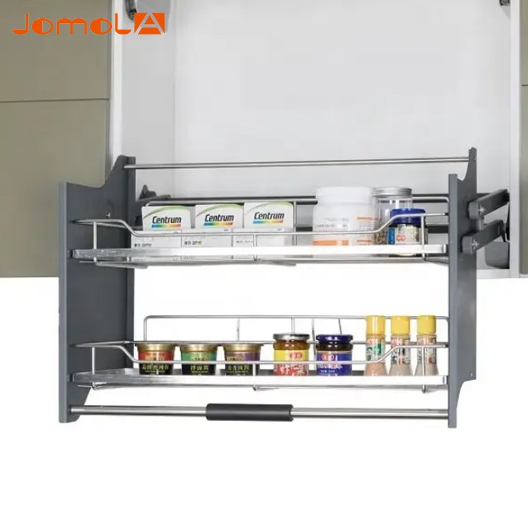 Kitchen cabinet hardware system tempered glass pull down shelf lift basket