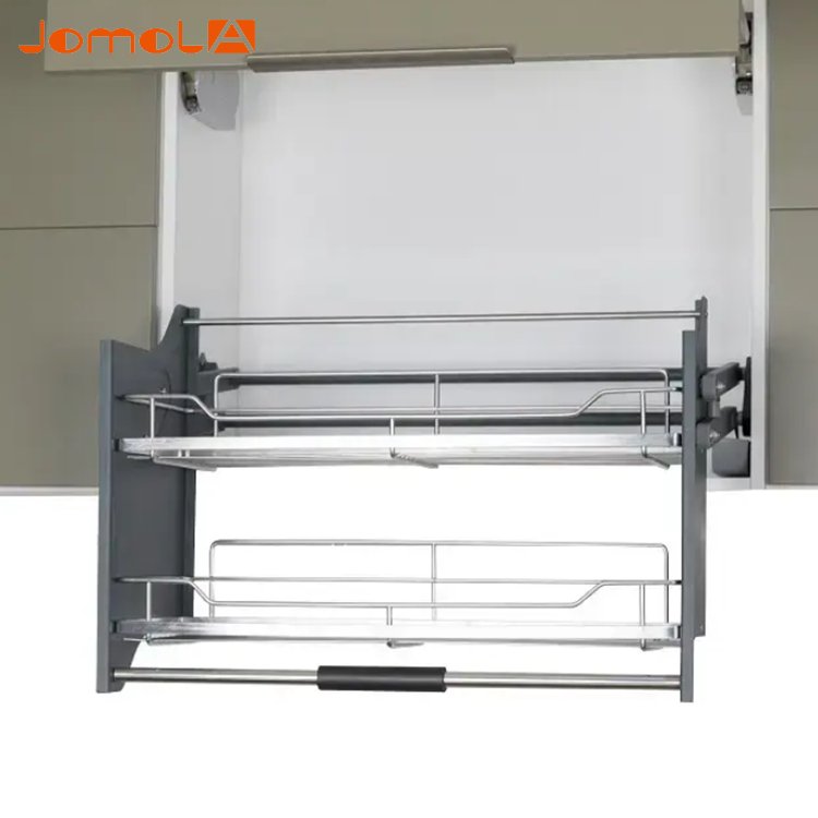 Kitchen cabinet hardware system tempered glass pull down shelf lift basket