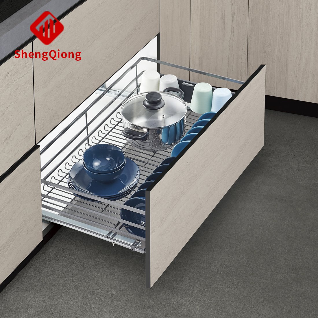SHENGQIONG kitchen accessories storage kitchen pull out basket drawer sliding basket cabinet organization pots and pans