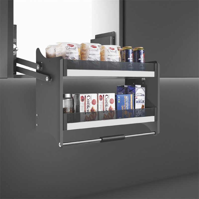 Adjustable Lift Elevator Shelf Drawer Luxury Aluminum Pantry Stainless Steel Condiment Kitchen Modern Pull Out Lift Basket