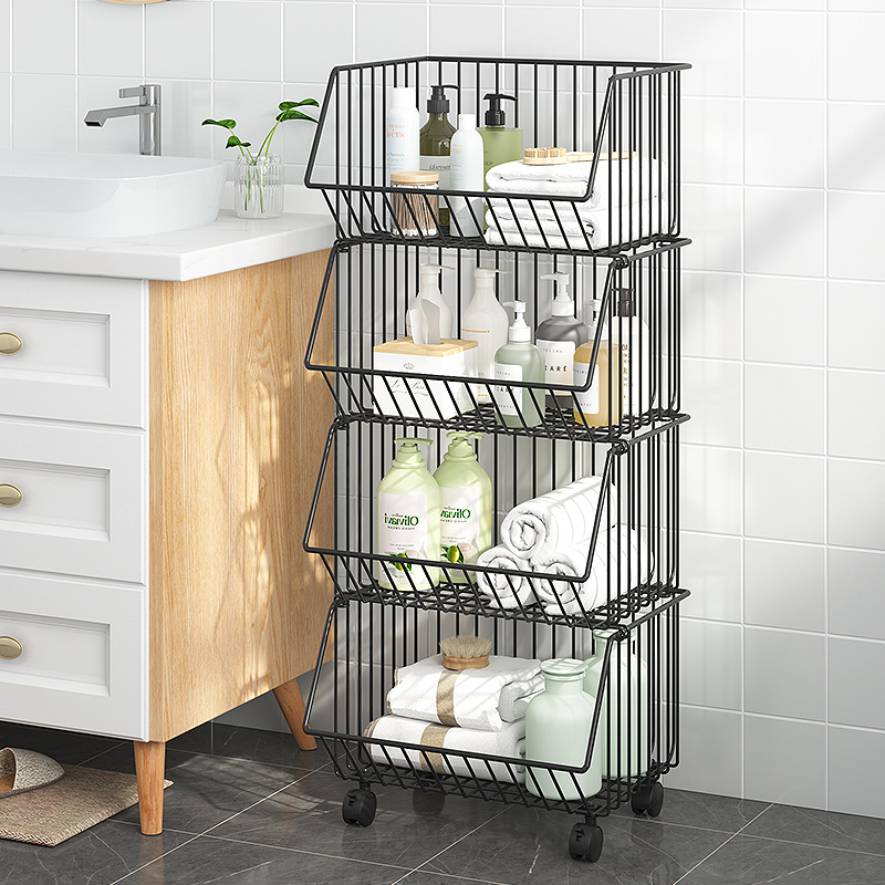 360 Degree Rotating Fruit Basket Multilayer Kitchen Storage Shelf Organizer Metal 4 Tier Kitchen Storage Rack Trolley Cart