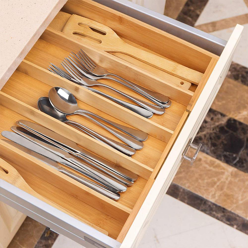 Bamboo Expandable Drawer Organizer Drawer Dividers Organizer for Silverware for Utensils Holder Adjustable Cutlery Tray