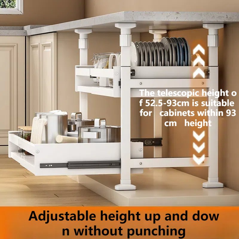 Self-Made Retractable Built-In Drawer Stratified Pull-Out Basket Perforation-Free Kitchen Cupboard Dish Storage Shelf Food
