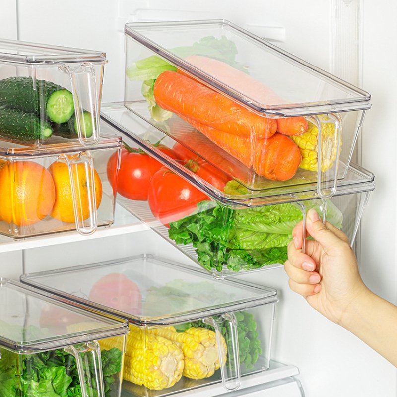 Transparent Large Capacity Refrigerator Storage Box with Lid Multifunction Food Container with Handle