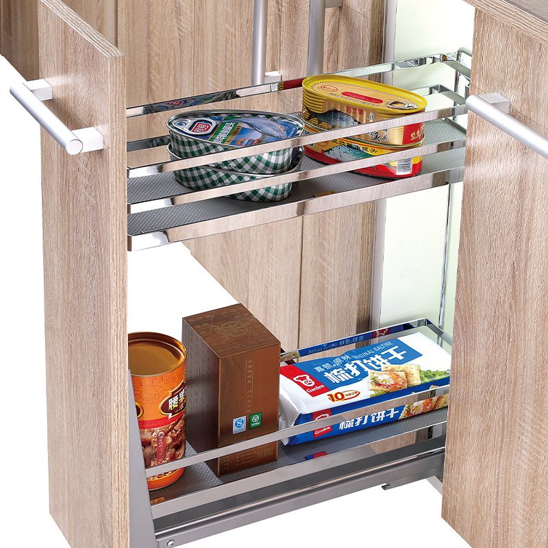 TKK Stainless Steel 2 Tier Kitchen Cabinet Pull Out Basket Sliding Wire Drawer Basket