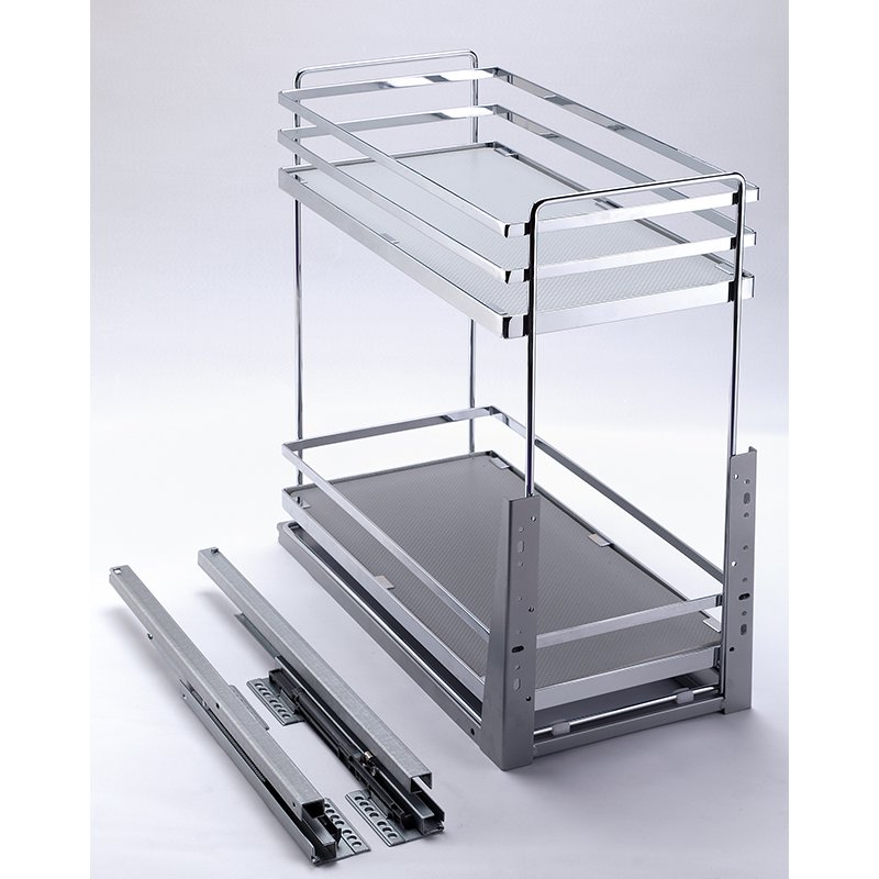 TKK Stainless Steel 2 Tier Kitchen Cabinet Pull Out Basket Sliding Wire Drawer Basket